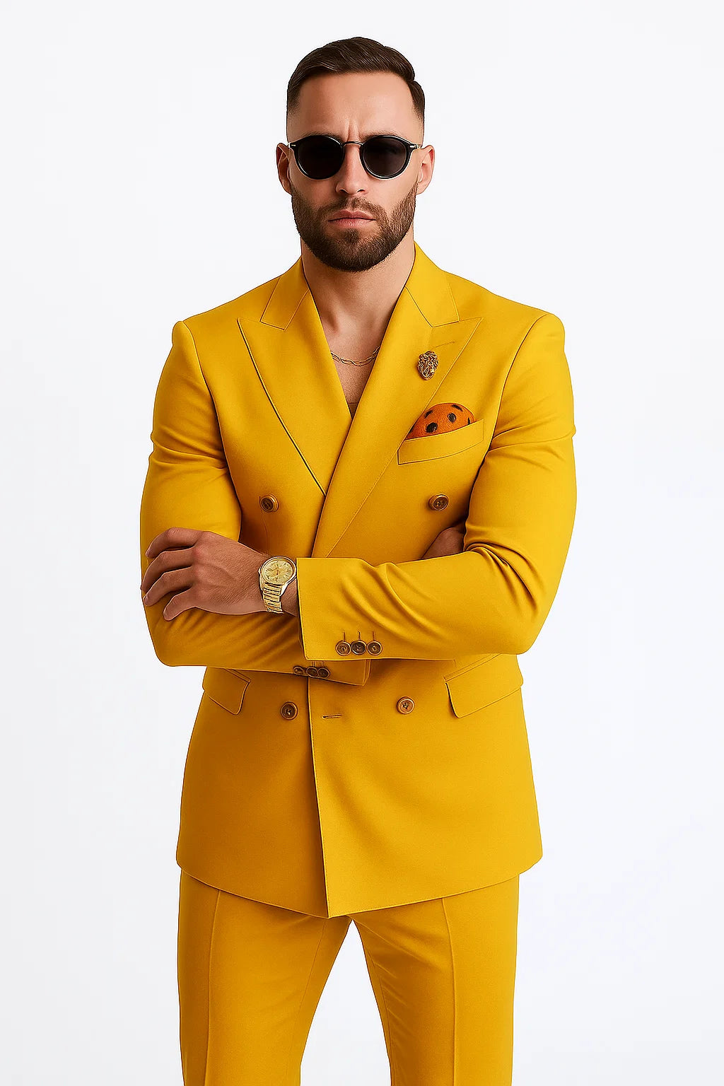 Reginald Bespoke Gold Double Breasted Fashion Men Suits for Prom | Gold Prom Dress