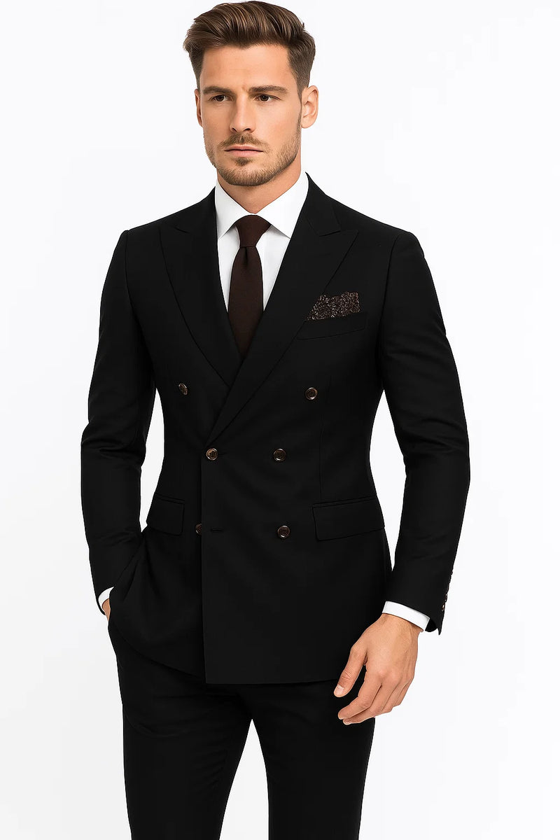 Double Breasted Slim Fit Suit - Dark Gray Suit - Tapred Fit Pants