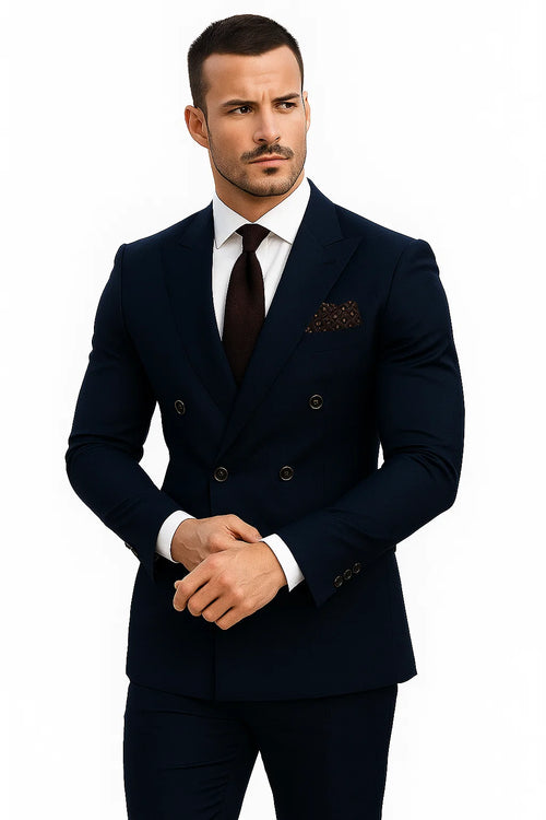 Double Breasted Slim Fit Suit - Dark Gray Suit - Tapred Fit Pants