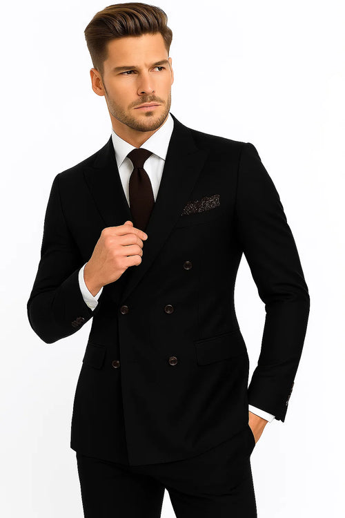 Double Breasted Slim Fit Suit - Dark Gray Suit - Tapred Fit Pants