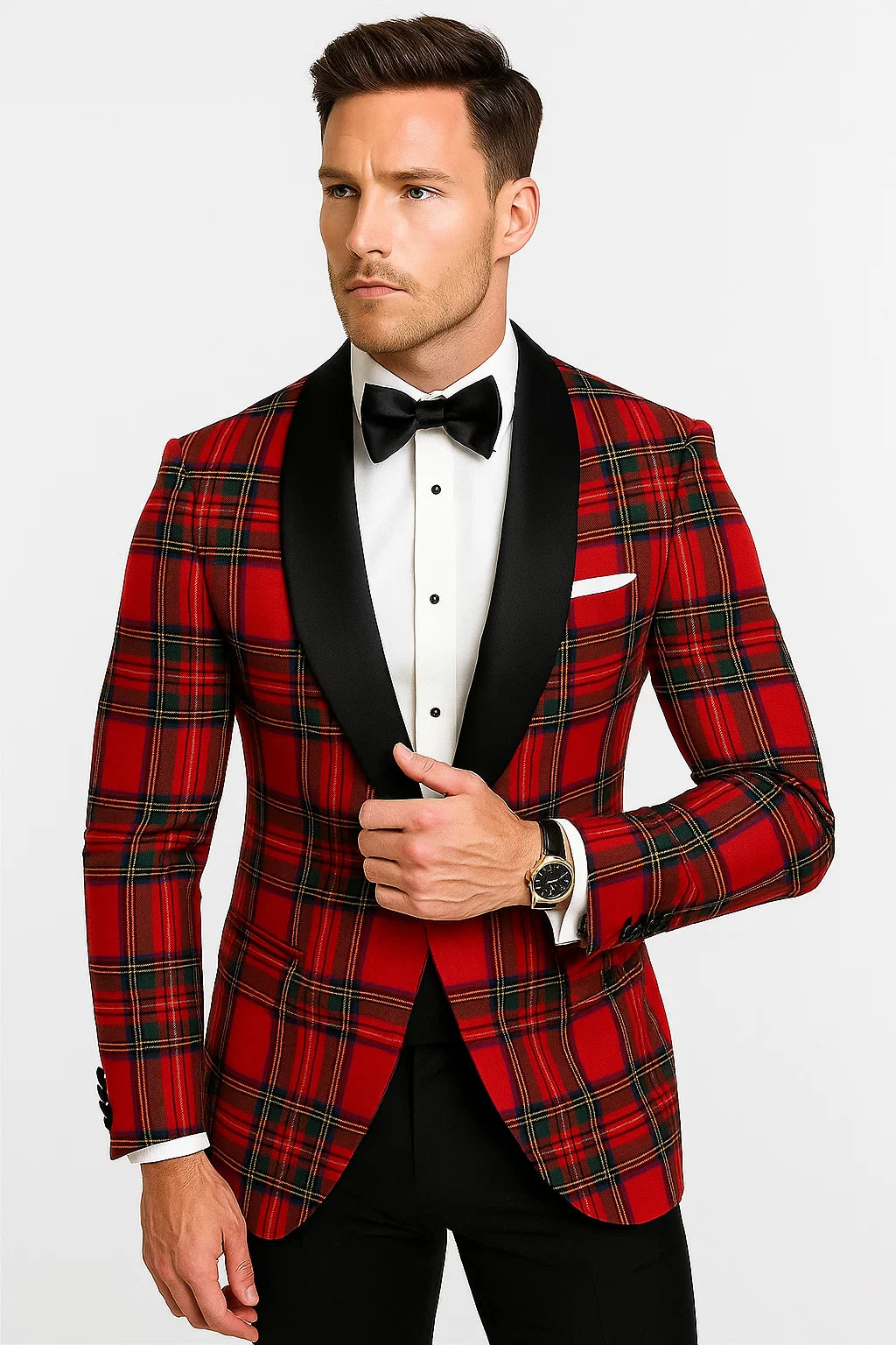 Cheap Tuxedos - Affordable Prom Suit - Men's Holiday Christmas Red Tartan Plaid Blazer