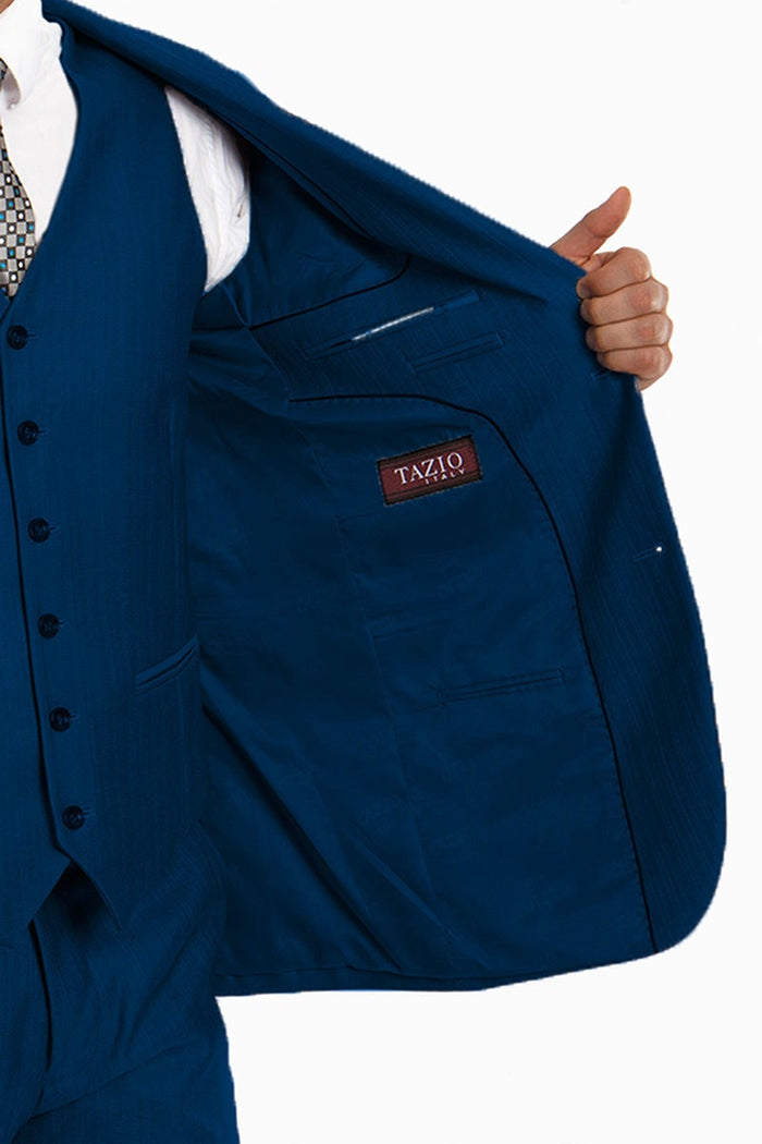 Benjamin Kids Textured Blue 5-Piece Suit by Tazzio