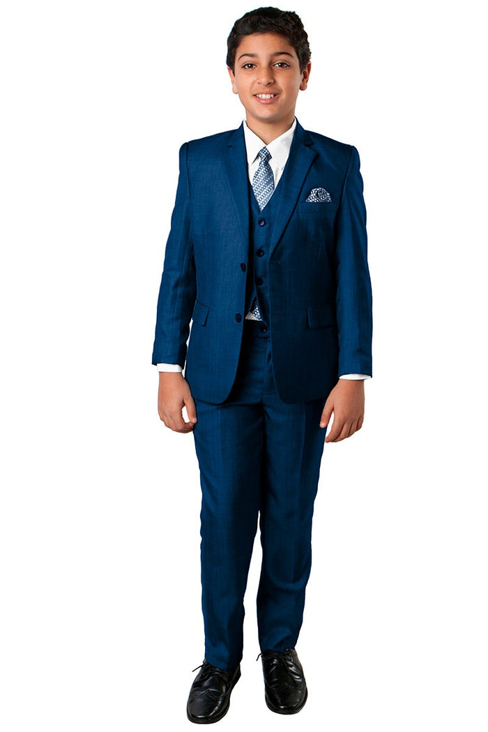 Benjamin Kids Textured Blue 5-Piece Suit by Tazzio