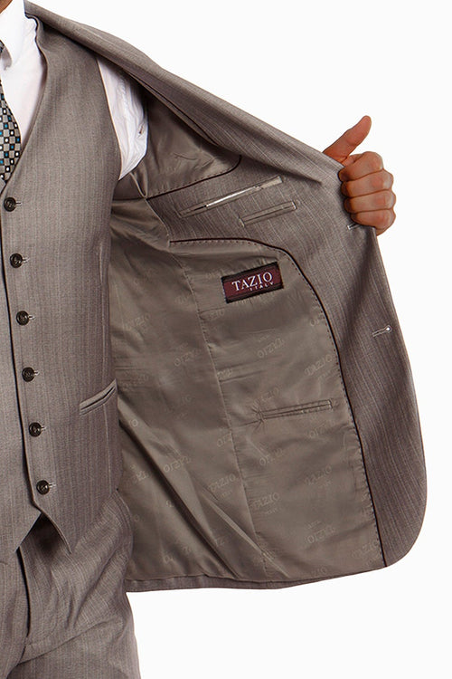 Benjamin Kids Textured Grey 5-Piece Suit by Tazzio