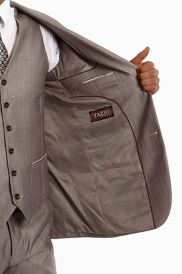 Benjamin Kids Textured Grey 5-Piece Suit by Tazzio