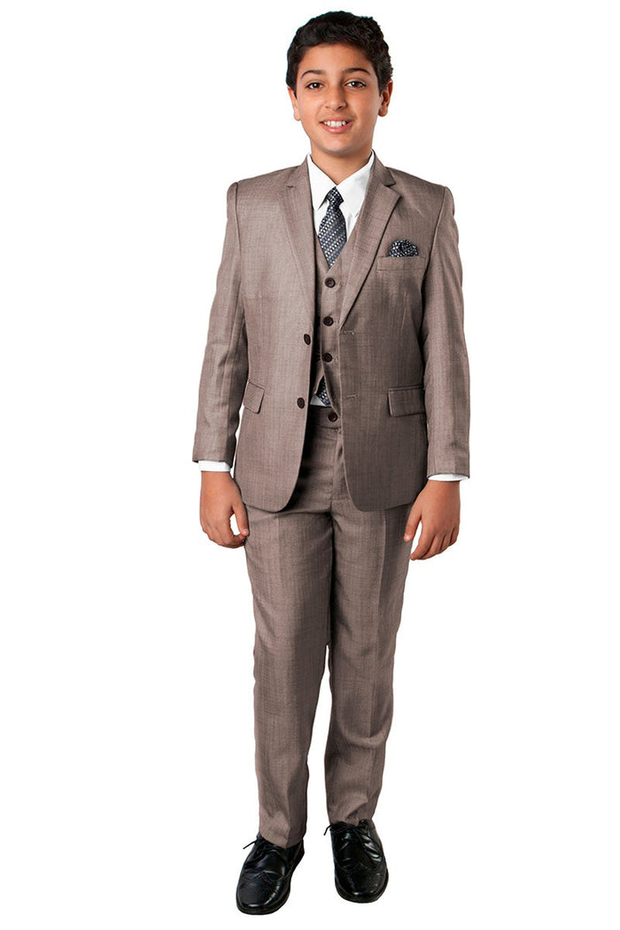 Benjamin Kids Textured Grey 5-Piece Suit by Tazzio