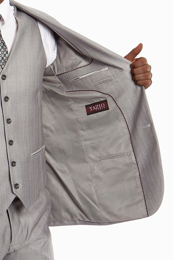 Benjamin Kids Textured Light Grey 5-Piece Suit by Tazzio