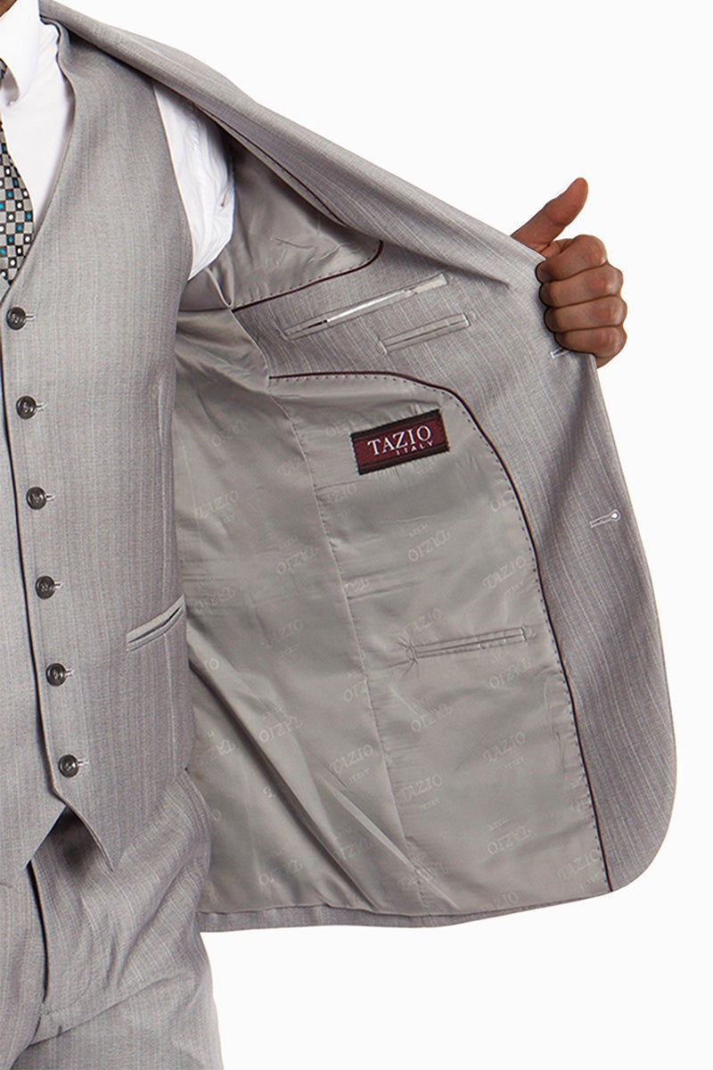Benjamin Kids Textured Light Grey 5-Piece Suit by Tazzio