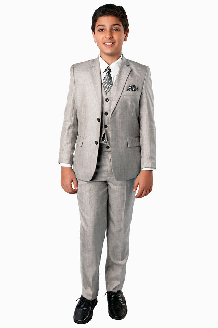 Benjamin Kids Textured Light Grey 5-Piece Suit by Tazzio