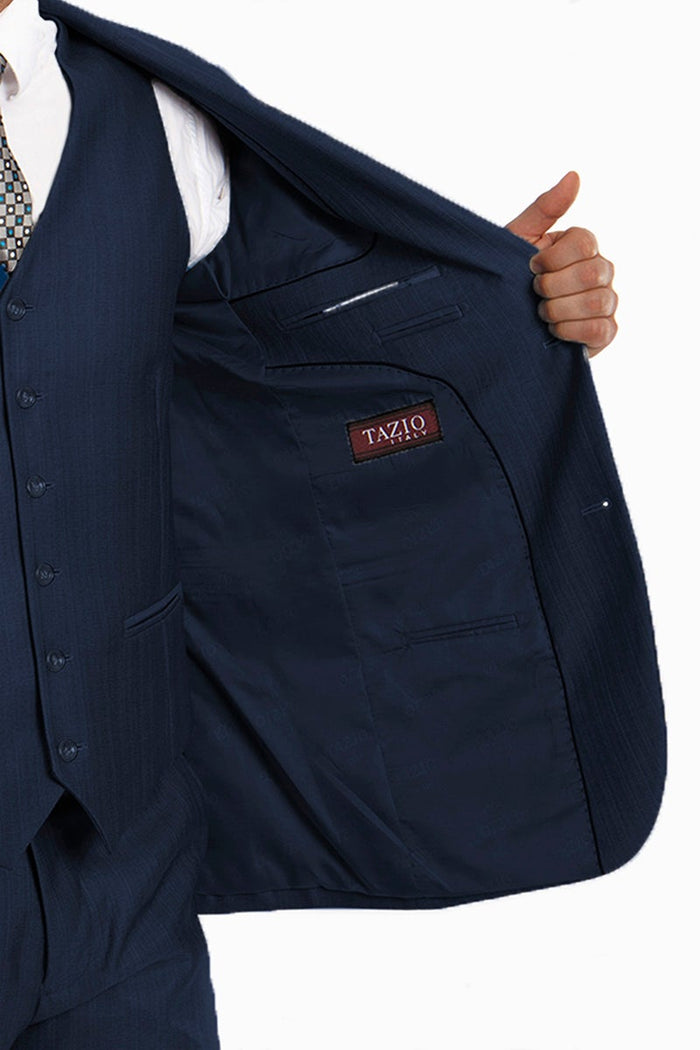 Benjamin Kids Textured Navy 5-Piece Suit by Tazzio