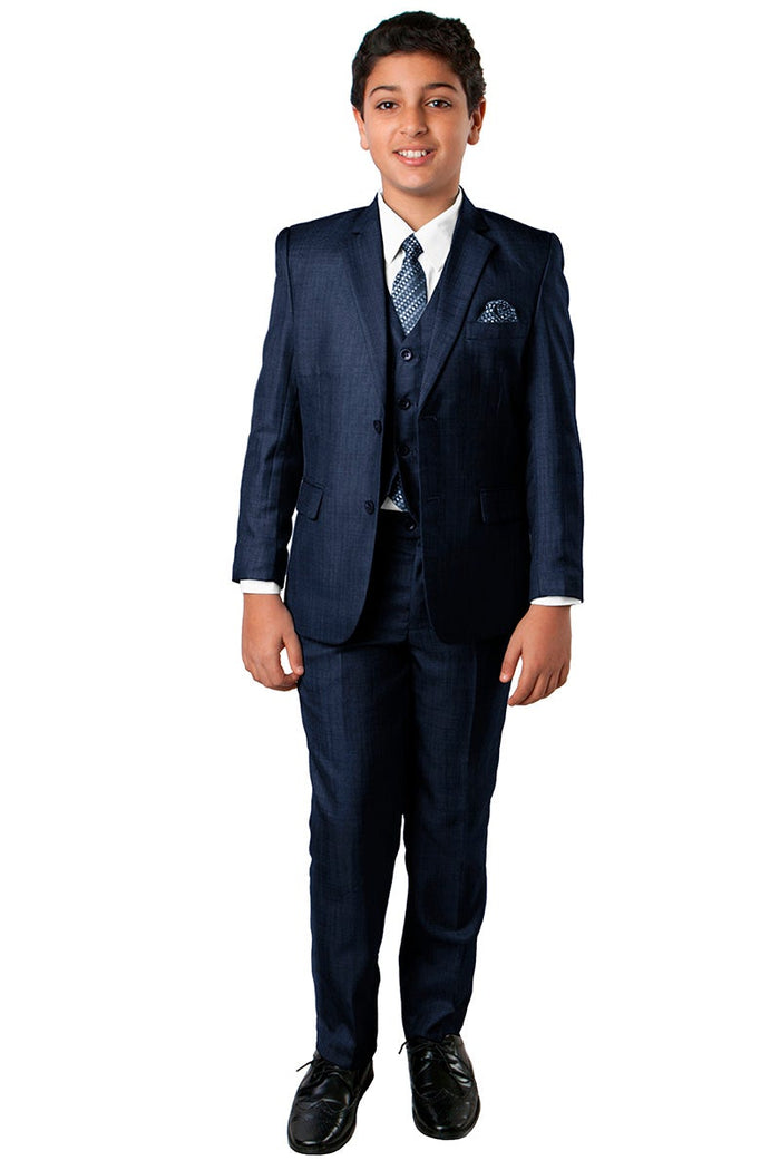 Benjamin Kids Textured Navy 5-Piece Suit by Tazzio