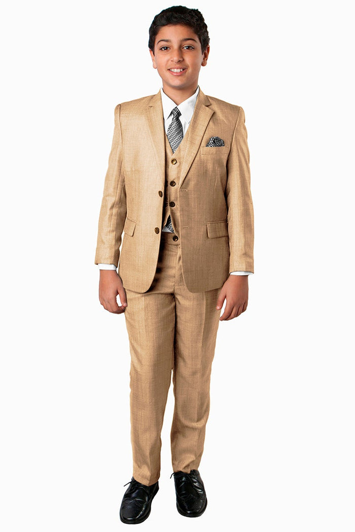Benjamin Kids Textured Wheat 5-Piece Suit by Tazzio