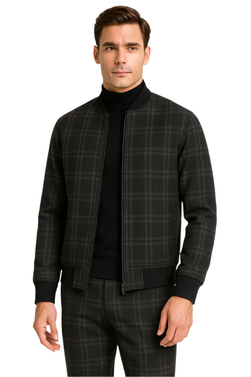 Men's Tazio Track Suit Set: Stylish Black Plaid Jacket & Pant