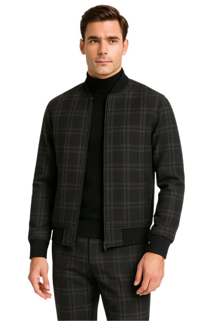 Men's Tazio Track Suit Set: Stylish Black Plaid Jacket & Pant