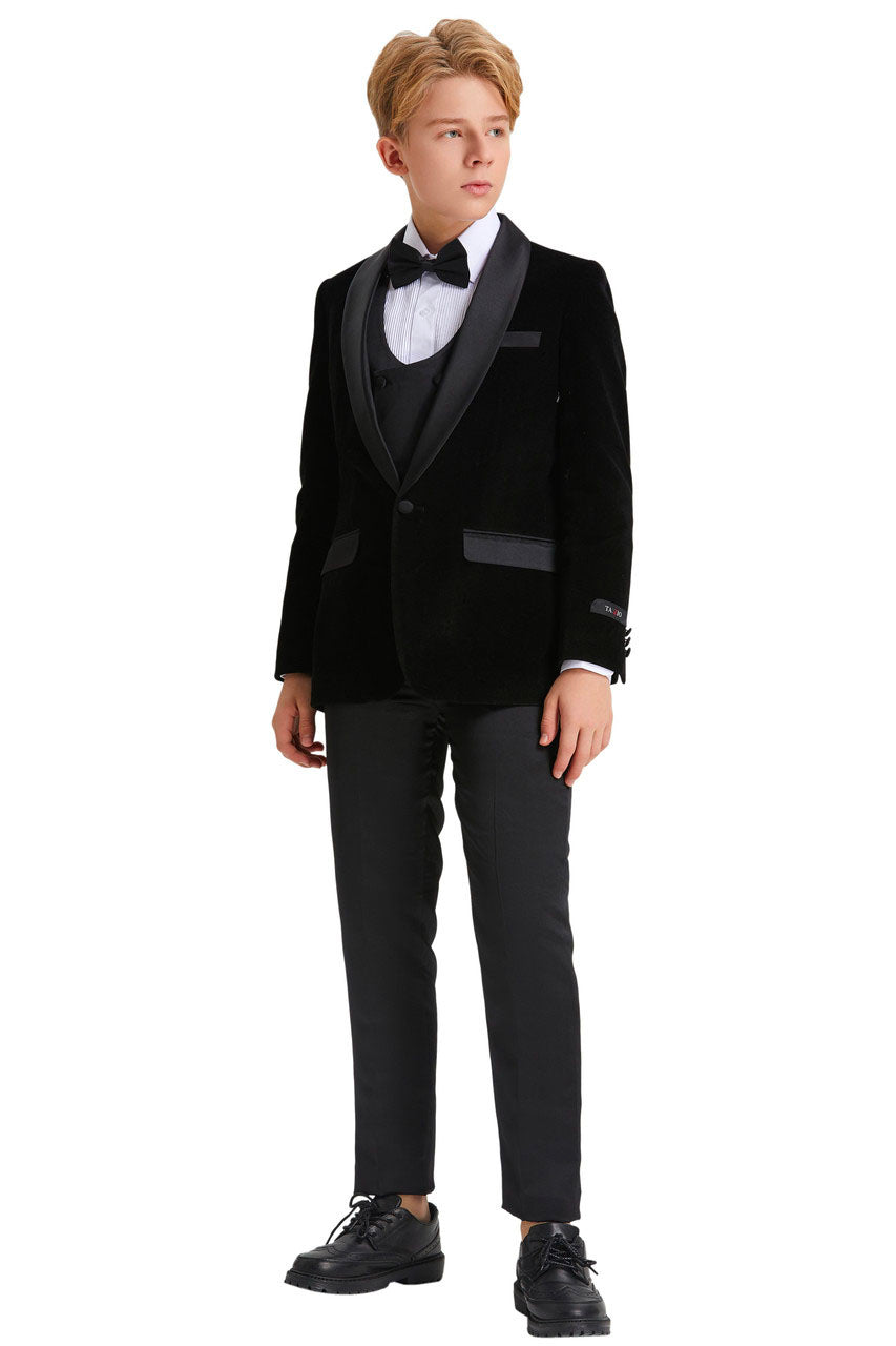 Jayden Tazio Kids Black Velvet Tuxedo (5-Piece Set)