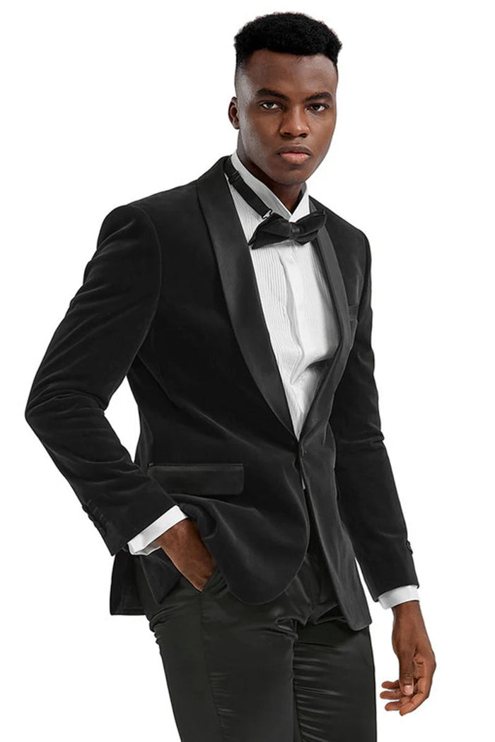 Royale Black Velvet Tuxedo Jacket (Separates) by Tazzio