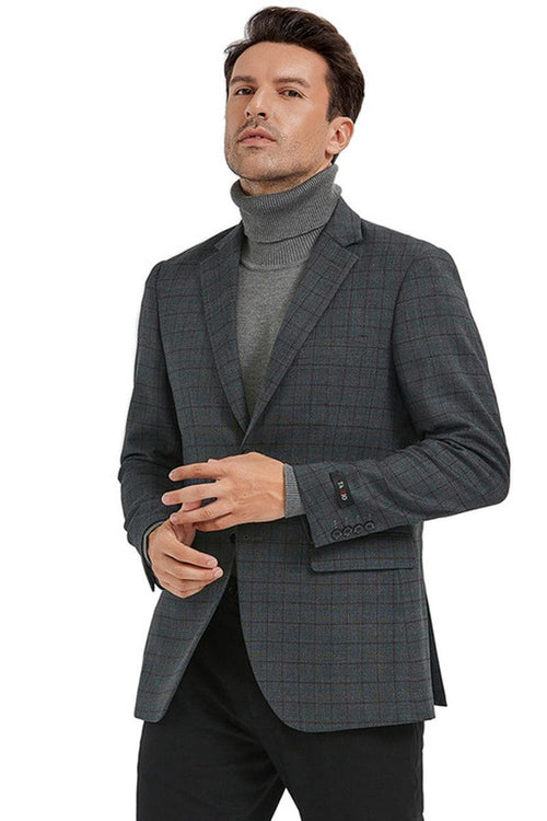 "Tazio Charcoal Grey Slim Fit 2-Button Sport Coat Blazer w/ Mini Window Pane" - Elegant Mensattire