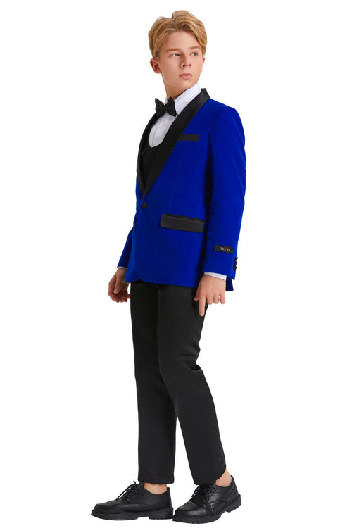 Dressed to Impress: Jayden Royal Blue Velvet Kids Tuxedo