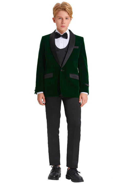 Jayden Green Velvet Kids Tuxedo Set by Tazio