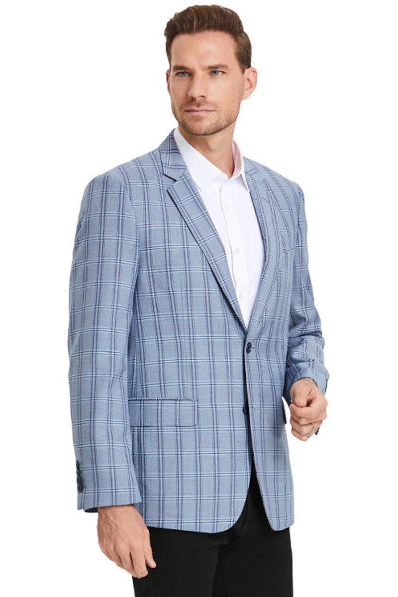 "Tazio Men's Blue Windowpane Sport Coat: Perfect for Business or Casual" - Elegant Mensattire