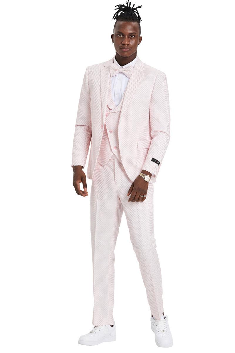Tazio Pink Polka Dot Suit: One-Button, Notch Lapel, Double-Breasted Wedding & Prom Vest - USA Men's Outlet