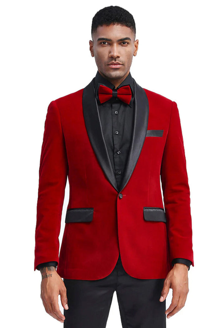 Royale Red Velvet Tuxedo Jacket (Separates) by Tazzio