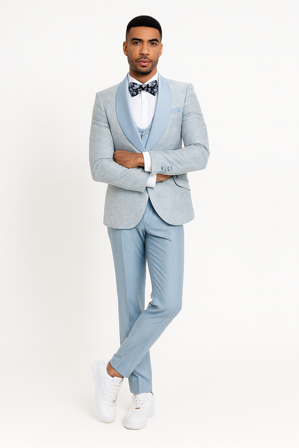 2024 Prom Special Blue Tuxedo Suit w/ Double-Breasted Vest by Tazzio PROMTUXEDO