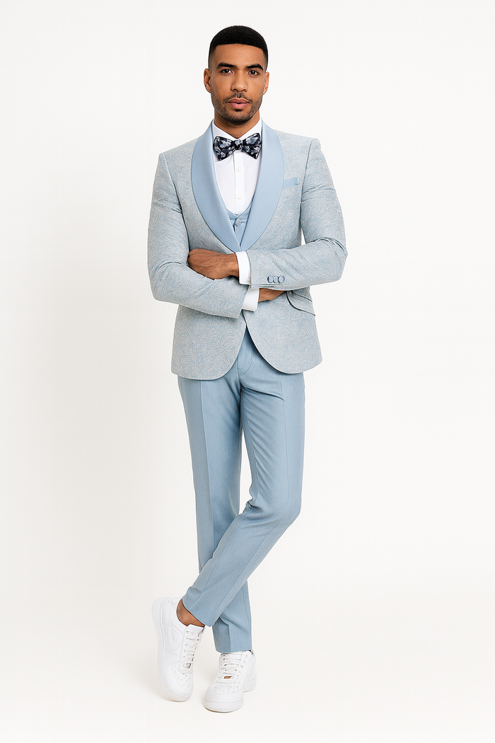 2024 Prom Special Blue Tuxedo Suit w/ Double-Breasted Vest by Tazzio PROMTUXEDO