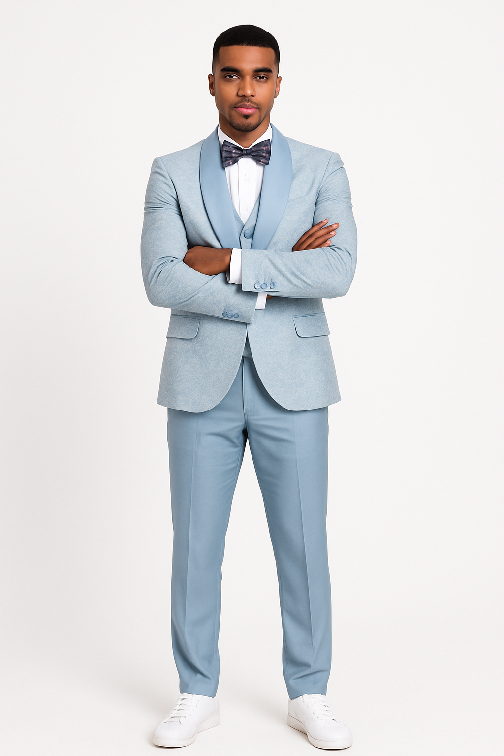 2024 Prom Special Blue Tuxedo Suit w/ Double-Breasted Vest by Tazzio PROMTUXEDO