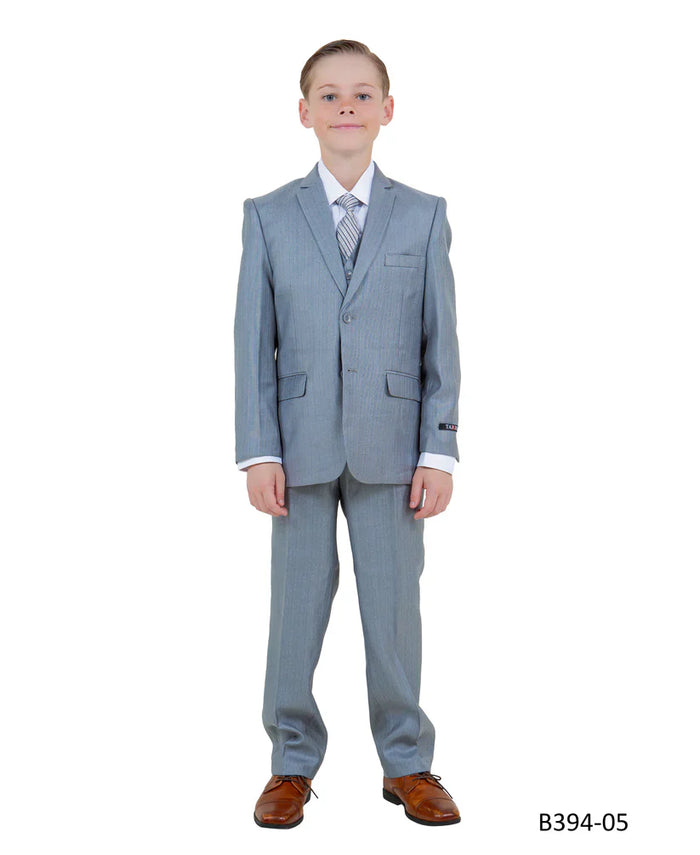 Boys Metallic Blue Suit in Modern Fit by Tazio