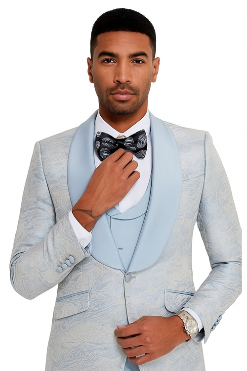 2024 Prom Special Blue Tuxedo Suit w/ Double-Breasted Vest by Tazzio PROMTUXEDO