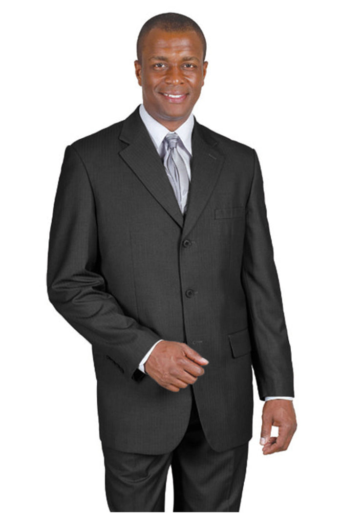 Mens Classic 3 Button Wool Feel Tonal Pinstripe Suit in Black by Fortino Landiin