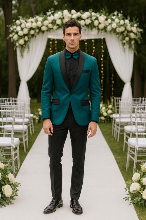 Teal Velvet Tuxedo Jacket with Shawl Lapel – Slim Fit