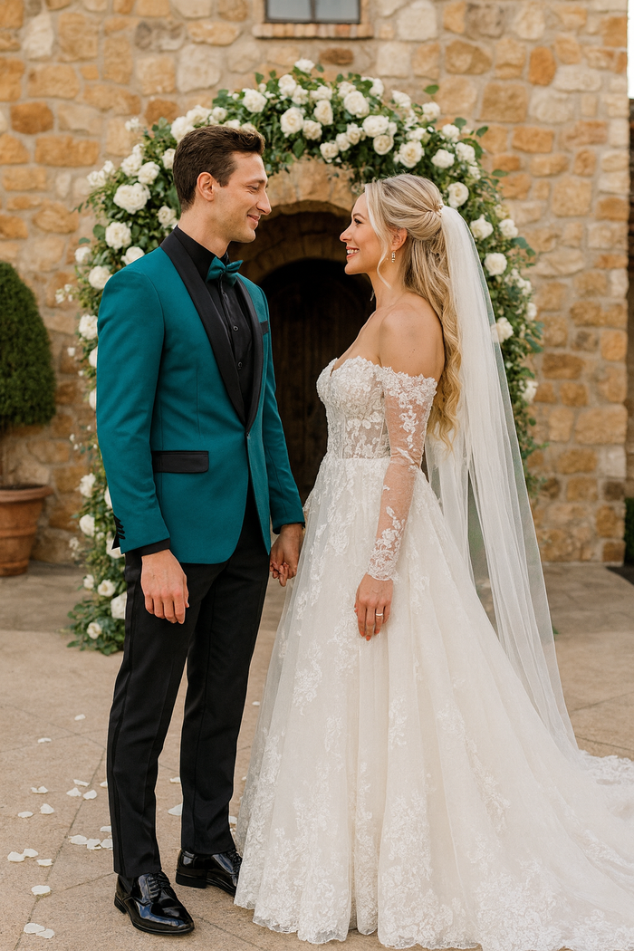 Teal Velvet Tuxedo Jacket with Shawl Lapel – Slim Fit