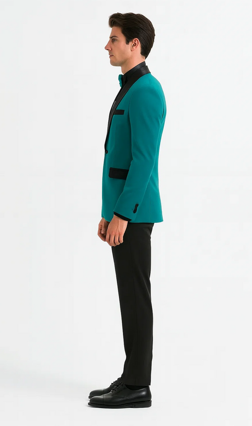 Teal Velvet Tuxedo Jacket with Shawl Lapel – Slim Fit