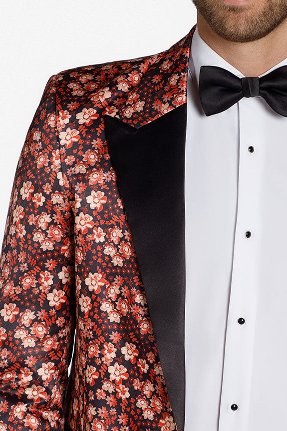 Floral Fusion Burnt Orange Peak Tuxedo Jacket (Separates) by Ted Stanford