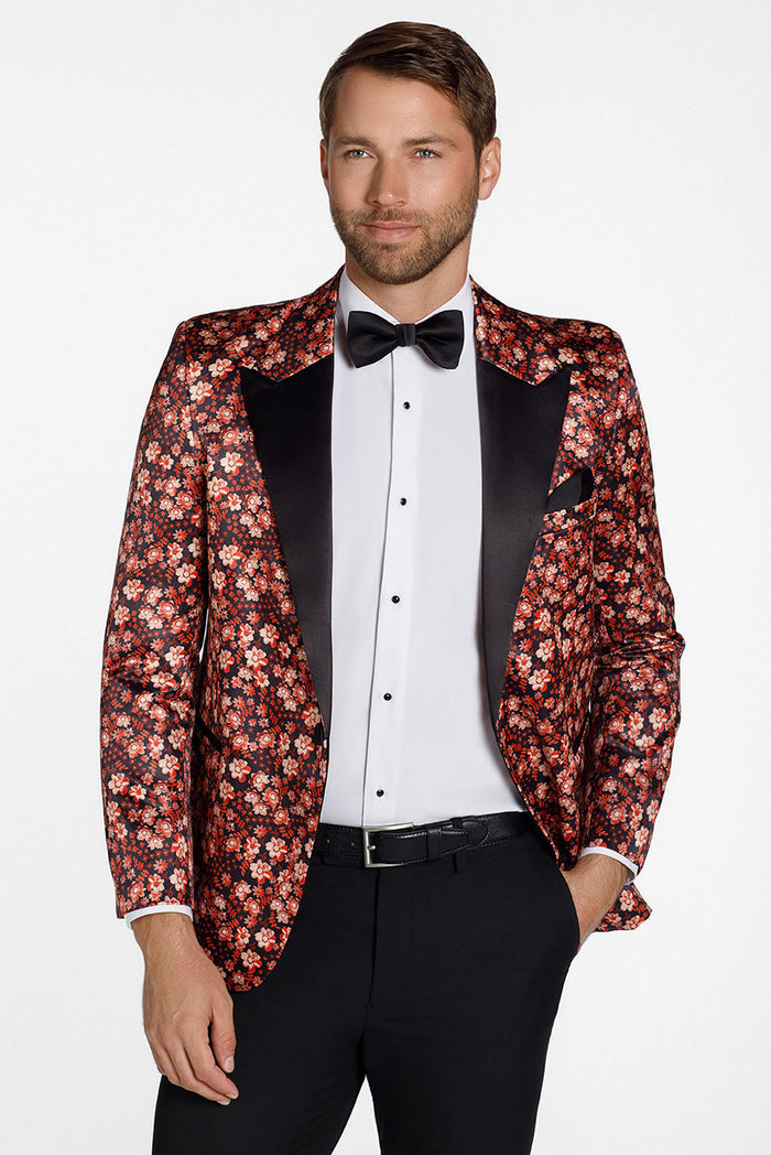 Floral Fusion Burnt Orange Peak Tuxedo Jacket (Separates) by Ted Stanford