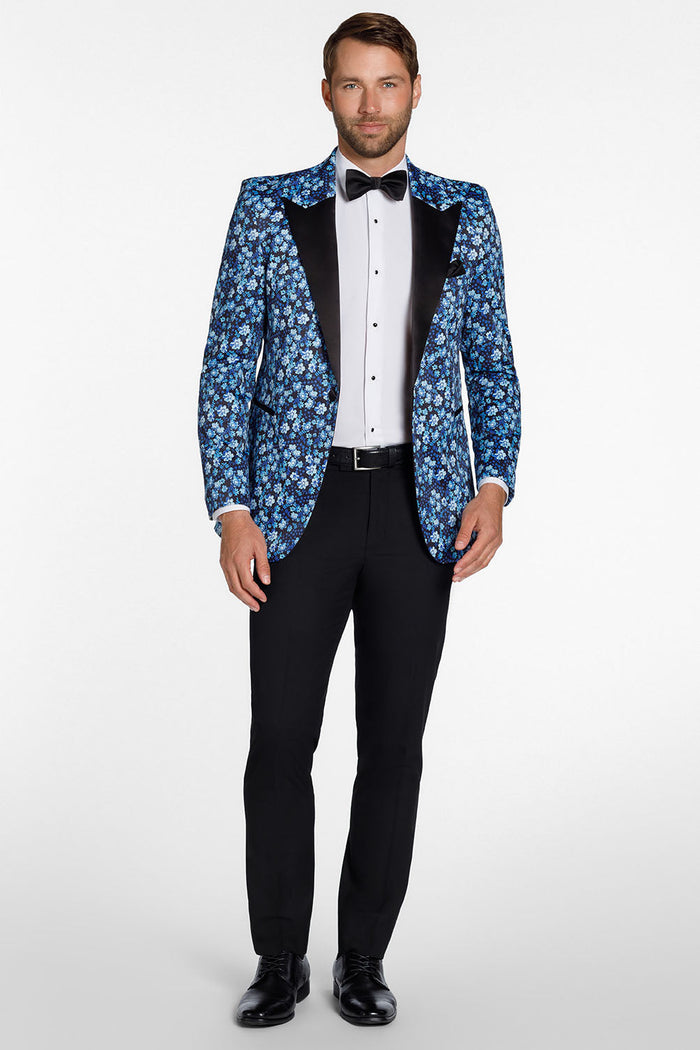 Floral Fusion Cobalt Blue Peak Tuxedo Jacket (Separates)