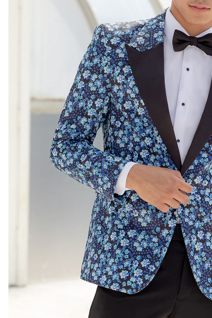 Floral Fusion Cobalt Blue Peak Tuxedo Jacket (Separates)