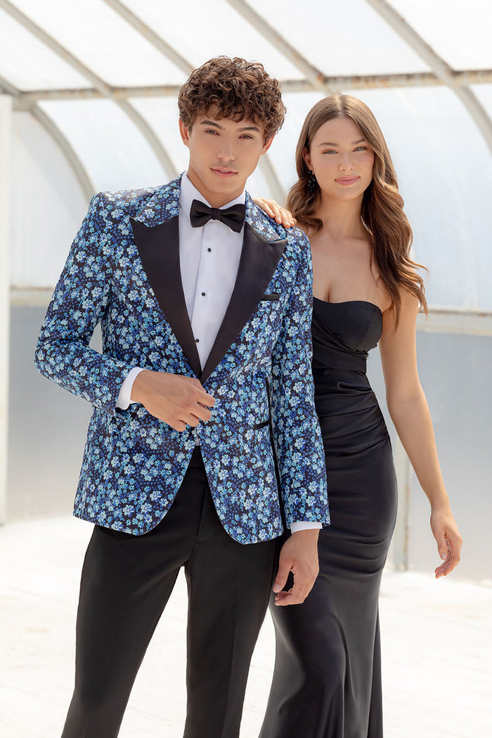 Floral Fusion Cobalt Blue Peak Tuxedo Jacket (Separates)