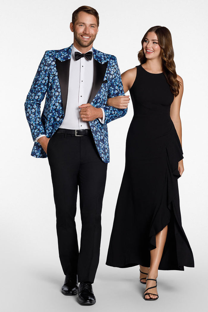 Floral Fusion Cobalt Blue Peak Tuxedo Jacket (Separates)