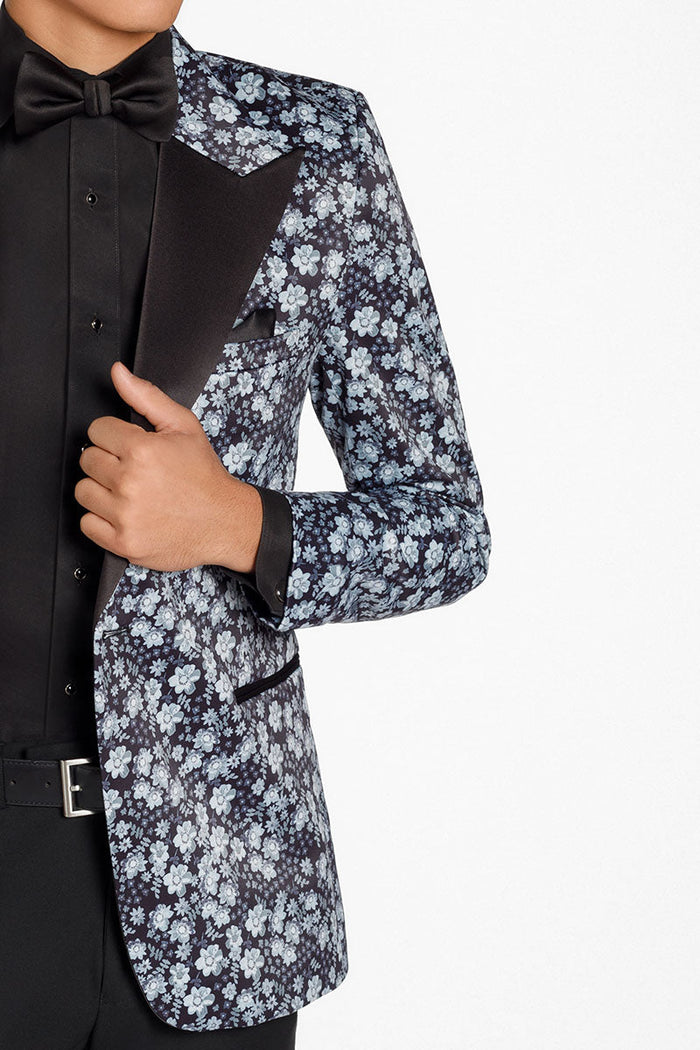 Floral Fusion Dark Grey Peak Tuxedo Jacket (Separates) by Ted Stanford