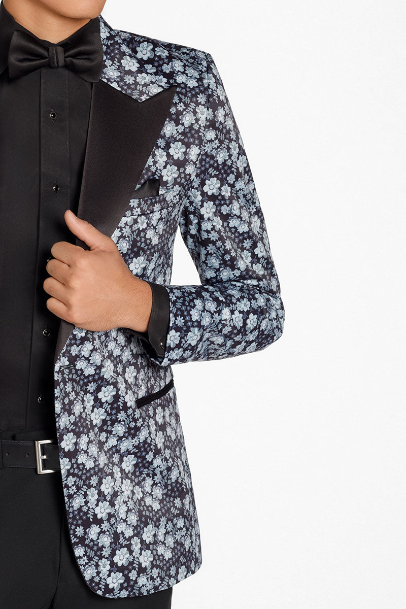 Floral Fusion Dark Grey Peak Tuxedo Jacket (Separates) by Ted Stanford