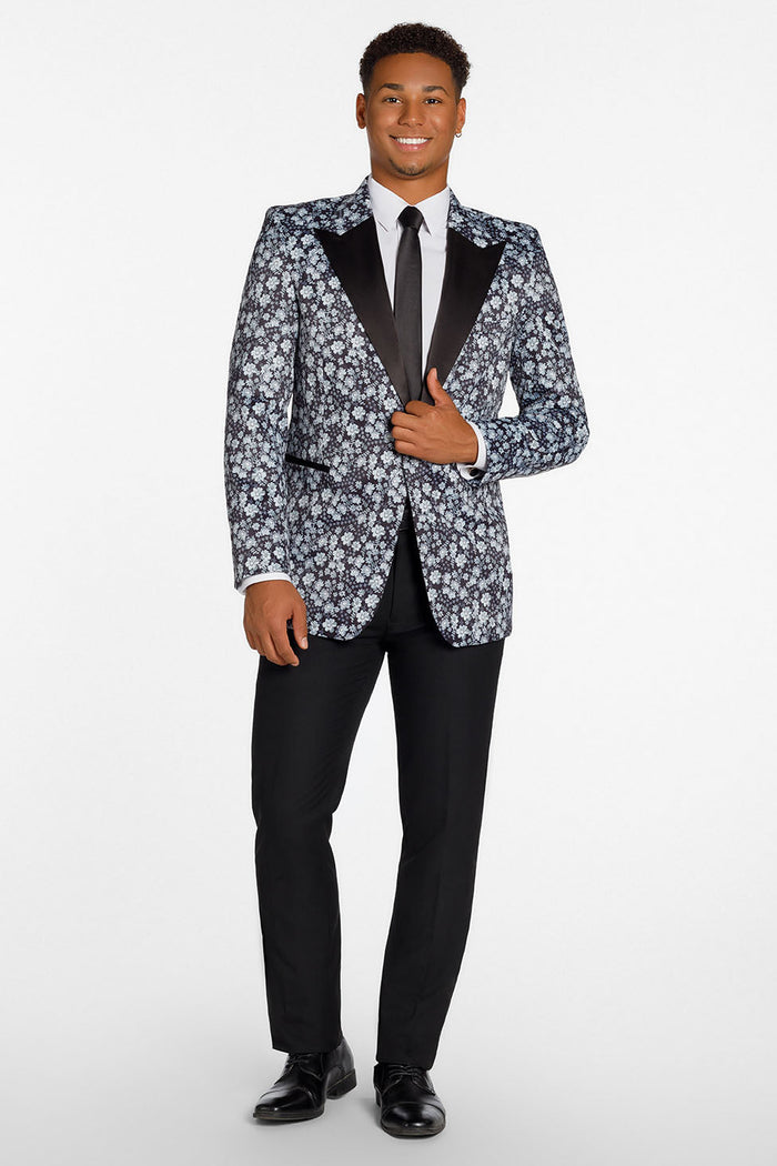Floral Fusion Dark Grey Peak Tuxedo Jacket (Separates) by Ted Stanford