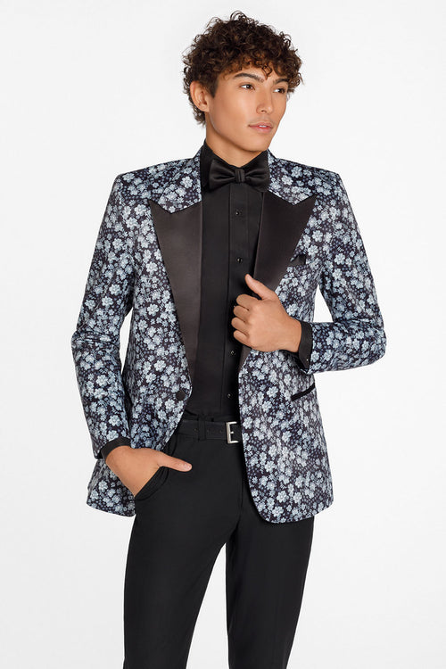 Floral Fusion Dark Grey Peak Tuxedo Jacket (Separates) by Ted Stanford