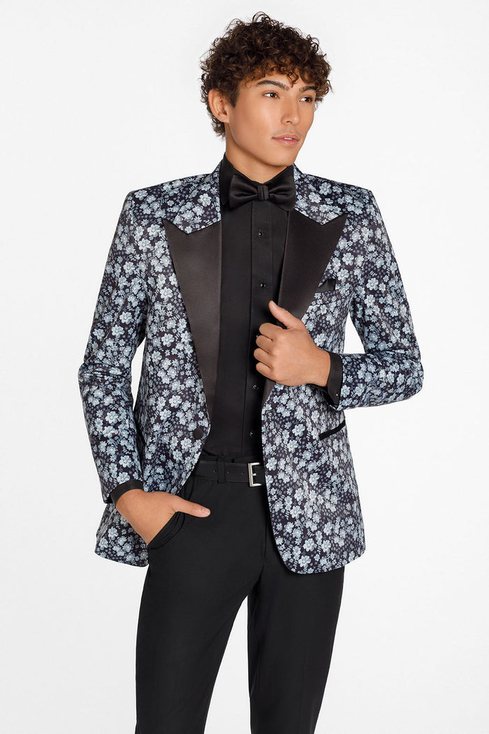 Floral Fusion Dark Grey Peak Tuxedo Jacket (Separates) by Ted Stanford