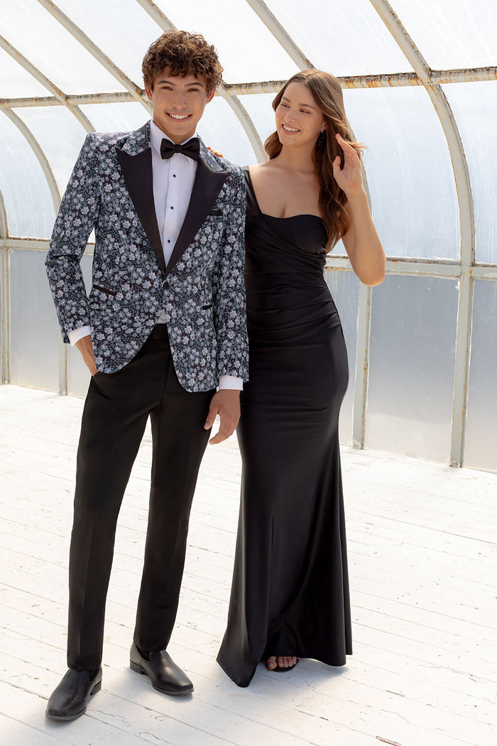 Floral Fusion Dark Grey Peak Tuxedo Jacket (Separates) by Ted Stanford