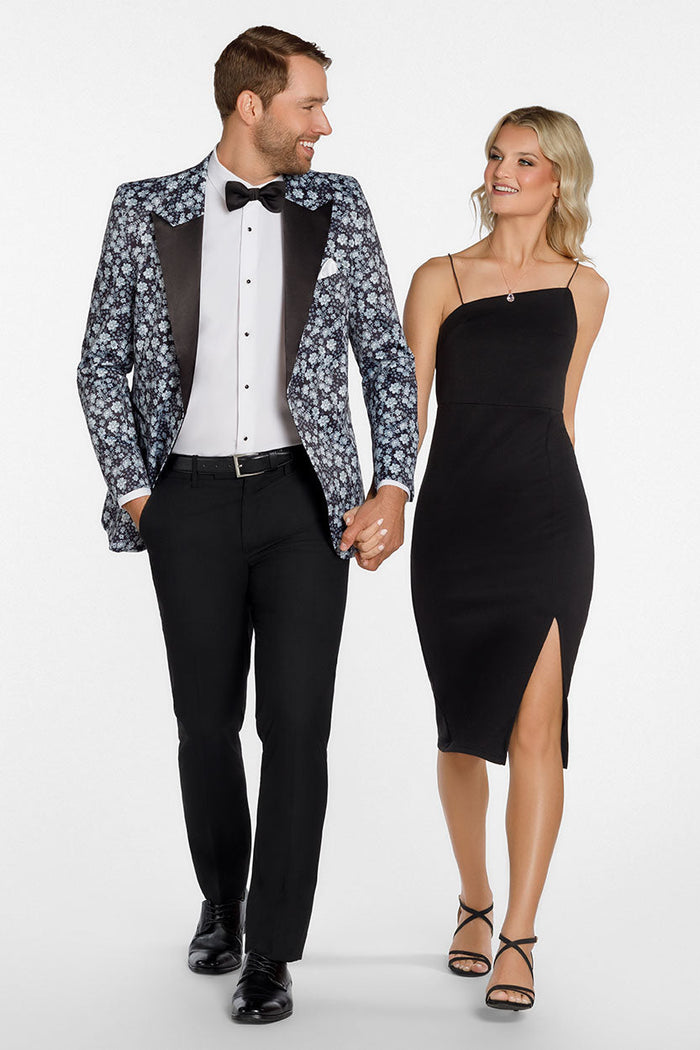 Floral Fusion Dark Grey Peak Tuxedo Jacket (Separates) by Ted Stanford