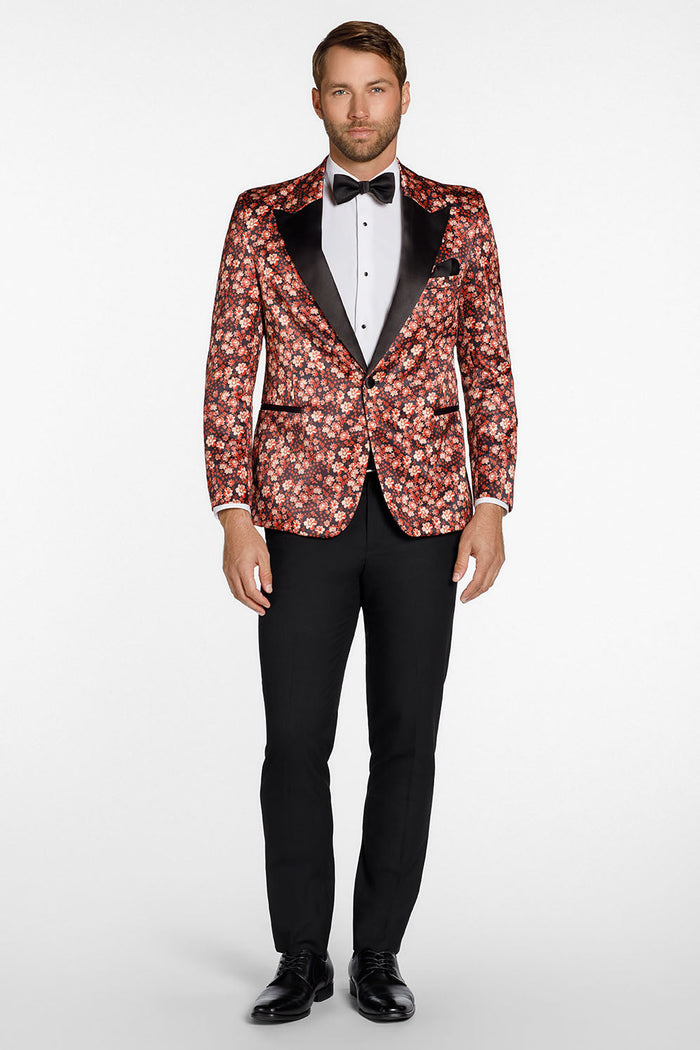 Floral Fusion Burnt Orange Peak Tuxedo Jacket (Separates) by Ted Stanford