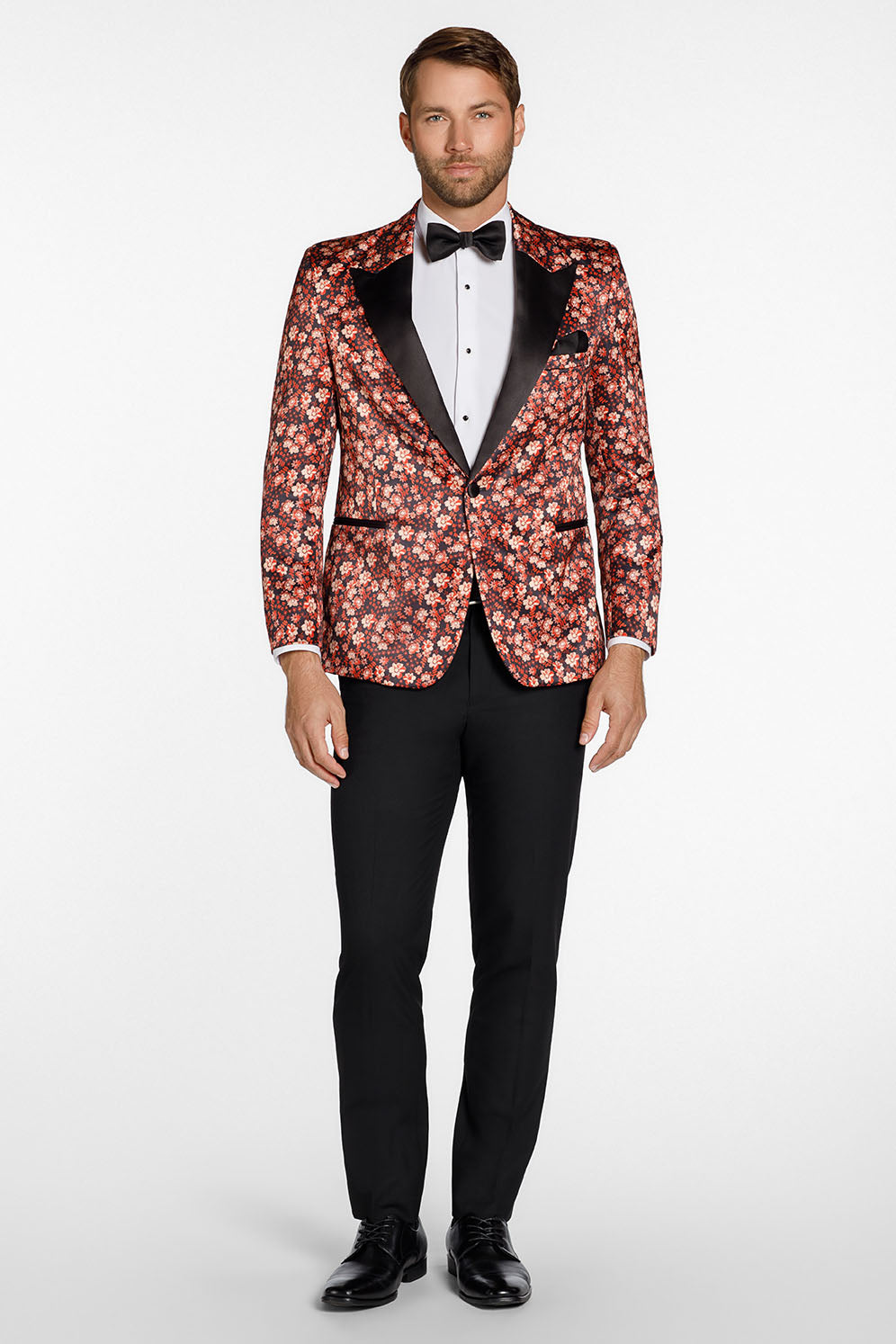 Floral Fusion Burnt Orange Peak Tuxedo Jacket (Separates) by Ted Stanford
